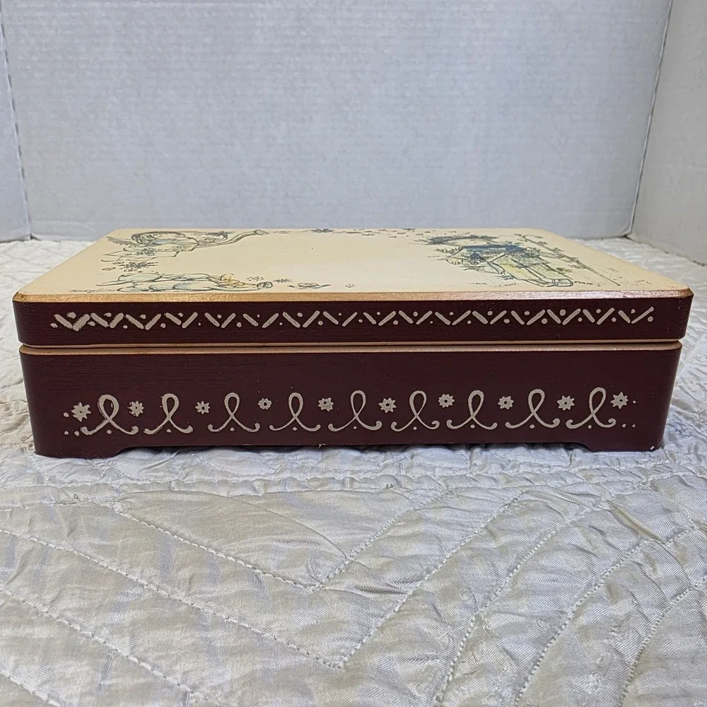 Vintage Reuge Swiss Music Keepsake Box Try To Remember Angel Watering Child Lamb
